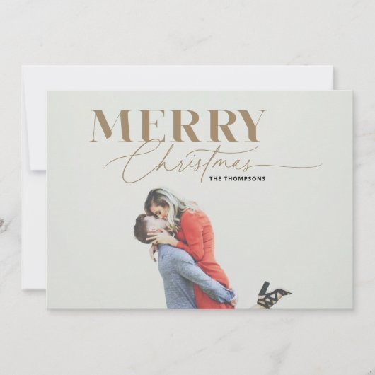Gouden vrolijke magische script serif kerst fotoka feestdagenkaart (Voorkant)