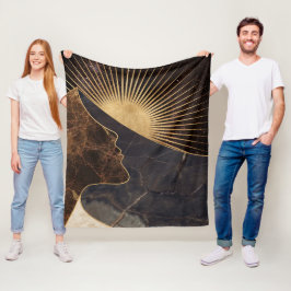 Gouden Vrouw Illusie met Zon en Marmeren Texturen Fleece Deken
