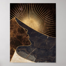 Gouden Vrouw Illusie met Zon en Marmeren Texturen Poster