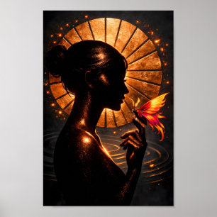 Gouden Vrouw Silhouet Vlinder Fantasie Kunst Poster