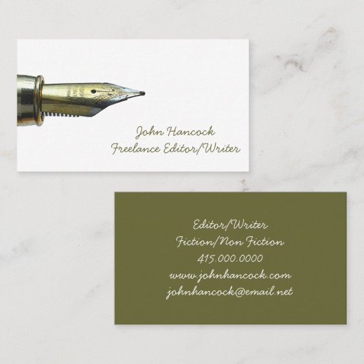  gouden vulpen Nib Logo Writer Editor Visitekaartje (Voorkant / Achterkant)