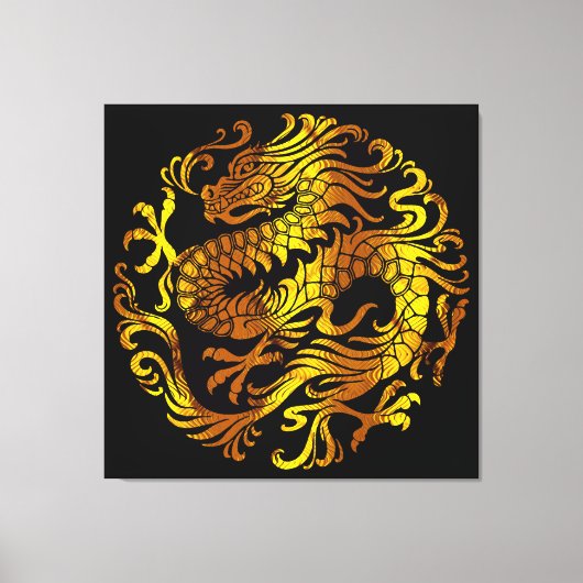 Gouden Vuur: Een Draken Gravure Canvas Afdruk (Voorkant)