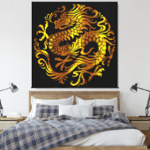 Gouden Vuur: Een Draken Gravure Canvas Afdruk (Insitu (Slaapkamer))