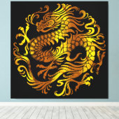 Gouden Vuur: Een Draken Gravure Canvas Afdruk (Insitu (Houten vloer))
