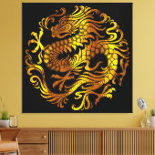 Gouden Vuur: Een Draken Gravure Canvas Afdruk (Insitu (Woonkamer))