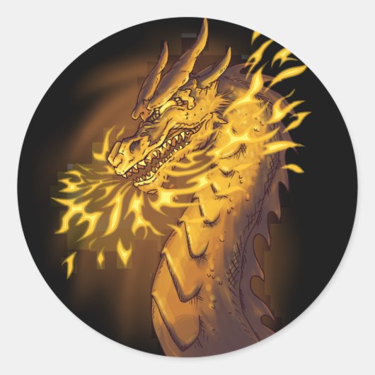 Gouden Vuurdraak Ronde Sticker (Voorkant)