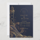 Gouden Vuurtoren Nacht Bruiloft Save The Date (Voorkant)