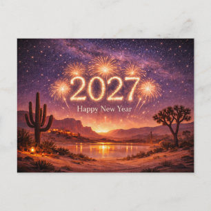 Gouden Vuurwerk 2027 Woestijn Nachtelijke Hemel Vi Feestdagenkaart
