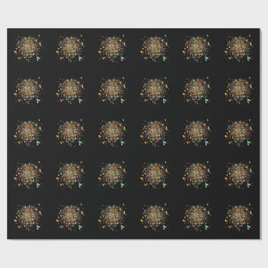 Gouden Vuurwerk & Confetti Feest Cadeaupapier (Vlak)