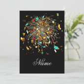 Gouden Vuurwerk & Confetti Feest Kaart (Staand voorkant)