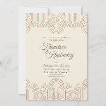 Gouden waaier Art Deco trouwuitnodiging