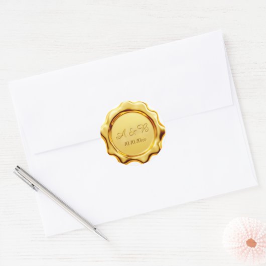 Gouden waszegel monogram trouw sticker (Envelop)