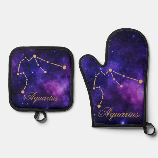 Gouden Waterman Constellatie op Donkere Melkweg | Ovenwant & Pannenlap Set (Voorkant)