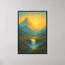 Gouden Waterval Berg Landschap Muur Kunst