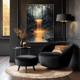 Gouden waterval in mystiek bos poster