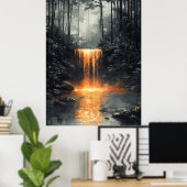 Gouden waterval in mystiek bos poster (Thuiskantoor)