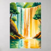 Gouden waterval schilderij met rotsachtige omgevin poster (Voorkant)