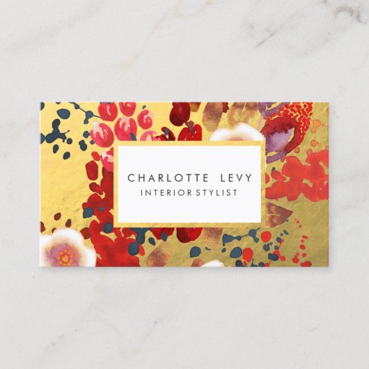 Gouden Waterverf Abstracte Floral Art Stylist Visitekaartje (Voorkant)