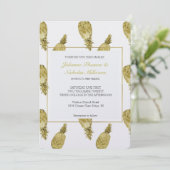 Gouden Waterverf Ananas Bruiloft Kaart (Staand voorkant)