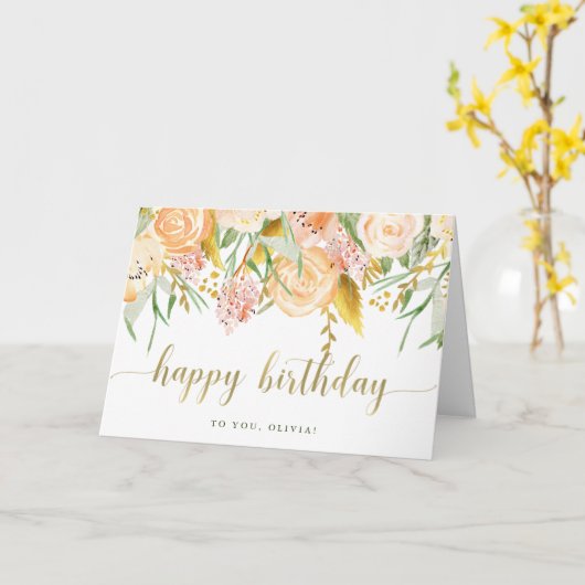 Gouden Waterverf Bloemen | Gelukkige verjaardag Kaart (Gele Bloem)