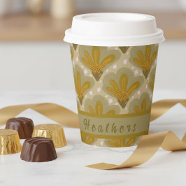 Gouden waterverf bloemen met tekst papieren bekers