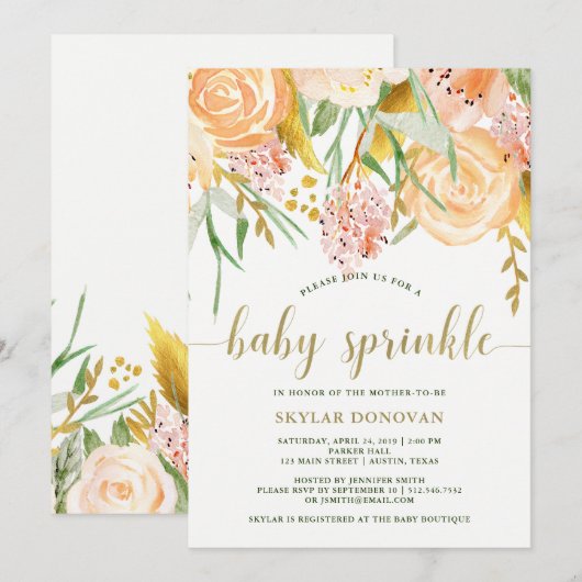 Gouden Waterverf Bloemen op Wit | Baby-strooi Kaart (Voorkant / Achterkant)