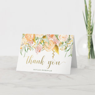 Gouden Waterverf Bloemen op Wit   Dank je Bedankkaart