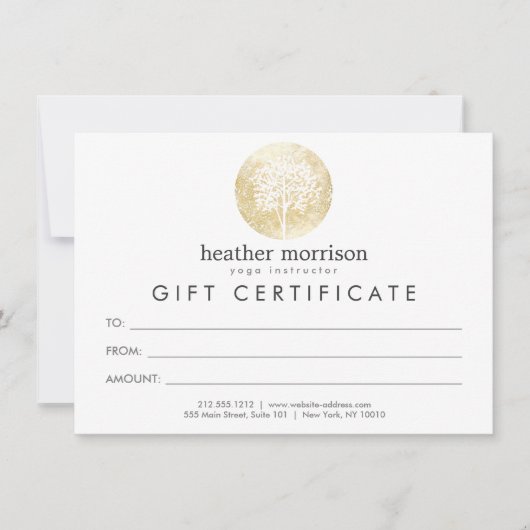 Gouden Waterverf Boom Yoga en Wellness Gift Kaart (Voorkant)