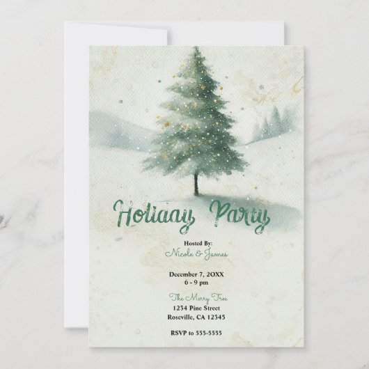  Gouden Waterverf Christmas Pine Tree Party Kaart (Voorkant)