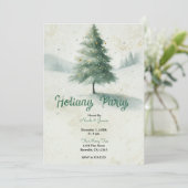  Gouden Waterverf Christmas Pine Tree Party Kaart (Staand voorkant)