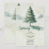  Gouden Waterverf Christmas Pine Tree Party Kaart (Voorkant / Achterkant)