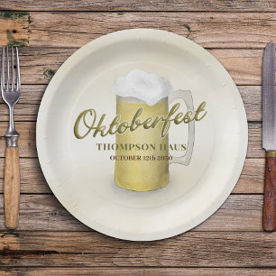 Gouden Waterverf Eenvoudig Oktoberfest Bier 7" Papieren Bordje