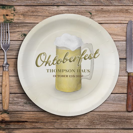 Gouden Waterverf Eenvoudig Oktoberfest Bier 7" Papieren Bordje