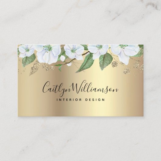 Gouden Waterverf Floral Stijlvol Zwart Script Mode Visitekaartje (Voorkant)