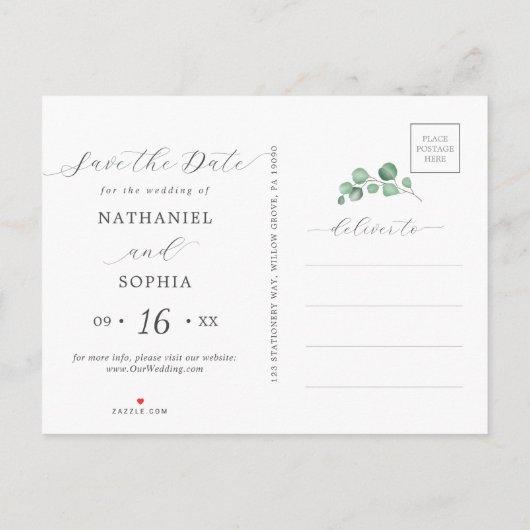 Gouden Waterverf Greenery Save the Date Briefkaart (Achterkant)