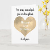 Gouden Waterverf Hart 17e Verjaardag Kaart (Gele Bloem)