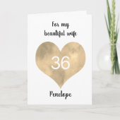 Gouden Waterverf Hart 36e Verjaardag Kaart (Voorkant)