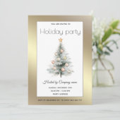 Gouden waterverf Kerstboom bedrijfsfeest Kaart (Staand voorkant)