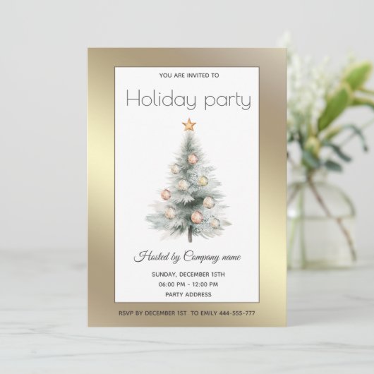 Gouden waterverf Kerstboom bedrijfsfeest Kaart (Staand voorkant)
