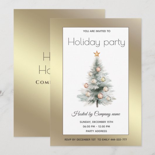 Gouden waterverf Kerstboom bedrijfsfeest Kaart (Voorkant / Achterkant)