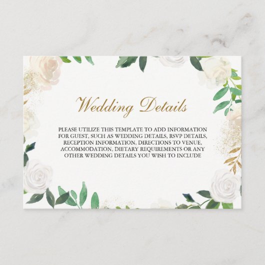 Gouden waterverf krans bruiloftsreceptie details informatiekaartje (Voorkant)