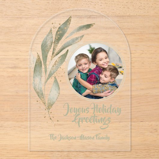 Gouden Waterverf laat vrolijke vakantie acryl Kaar Acryl Uitnodigingen (Voorkant)