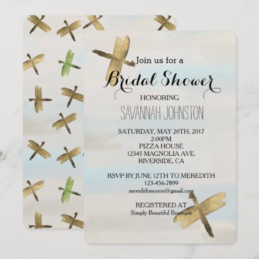 Gouden Waterverf libellen vrijgezellenfeest Kaart (Voorkant / Achterkant)