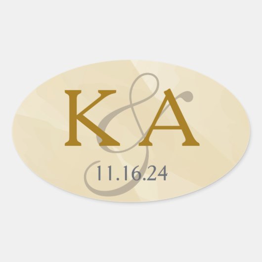 Gouden waterverf monogramlabel ovale sticker (Voorkant)