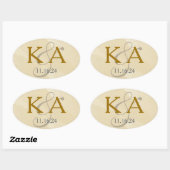 Gouden waterverf monogramlabel ovale sticker (Vel)