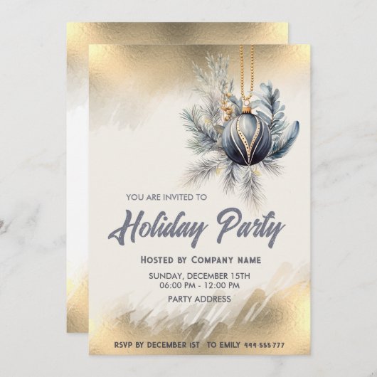 Gouden waterverf ornament bedrijf kerstfeest kaart (Voorkant / Achterkant)