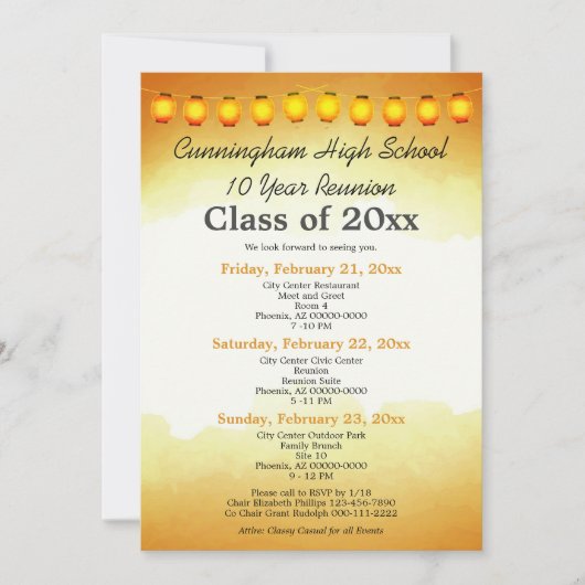 Gouden Waterverf Reünie 3-daagse Sjabloon uitnodig Kaart (Voorkant)