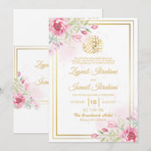 Gouden Waterverf Roze Bloemen Islamitische Moslim  Kaart (Voorkant / Achterkant)