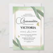 gouden Waterverf Sage groene vlinder Quinceanera Kaart (Voorkant)