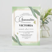 gouden Waterverf Sage groene vlinder Quinceanera Kaart (Staand voorkant)